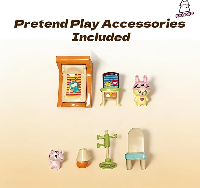 Koko's Cat Town DIY Miniature House Kit, Tiny White House Series Bedroom Building Kit, Purrfect Dollhouse with 251PCS, Cat Toys Gift for Girls Boys Teens Kids Ages 3+