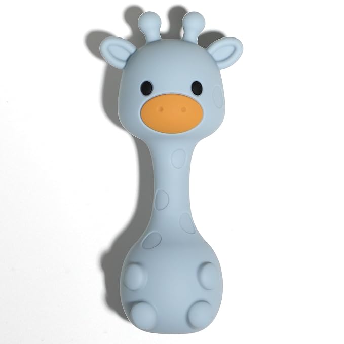 Silicone Little Giraffe Shaker Rattle Toy for Babies | Food Grade Silicone Teether | Easy to Grip | BPA Free (Ether)