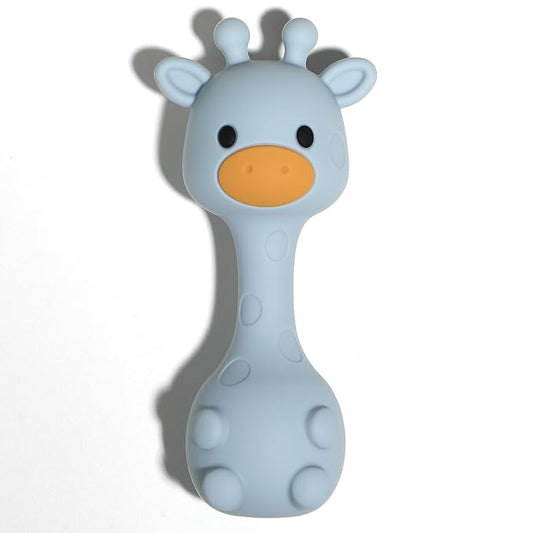 Silicone Little Giraffe Shaker Rattle Toy for Babies | Food Grade Silicone Teether | Easy to Grip | BPA Free (Ether)