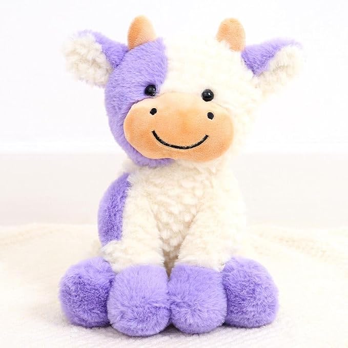 YUKOUQIAN Cute Cow Plush Stuffed Animal Doll Toy 8 inch for Girls Boys (Siting Cow Purple)