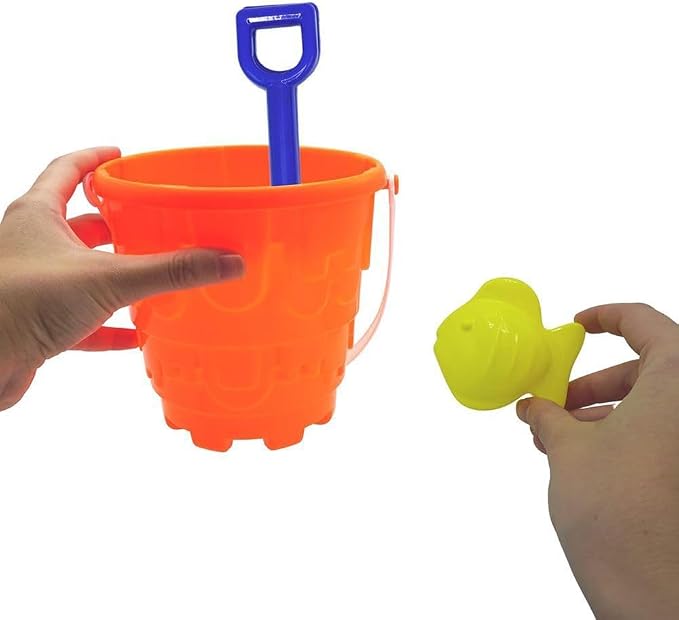 4E's Novelty 12 Sets Beach Toys - Includes 12 Sand Buckets, 12 Shovels, 24 Sand Molds for Kids - Small 5.75" Beach Buckets Bulk, Summer Party Favors, Easter Basket Stuffers, Student Gifts