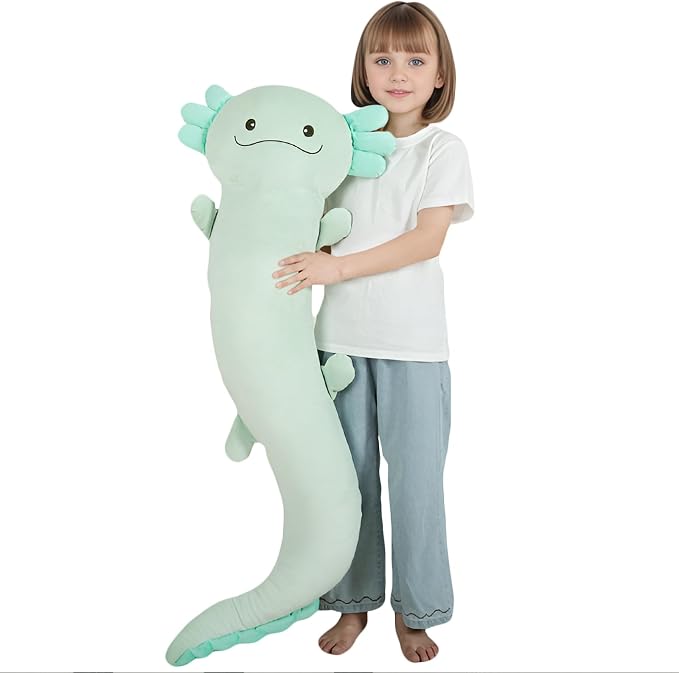 Tianmihou 48 inch Giant Axolotl Plush Stuffed Animal, Big Light Green Axolotl Glow in The Dark Fluorescent Plushies, Jumbo Stuffy Body Pillow Gifts for Kids Adults, Birthday