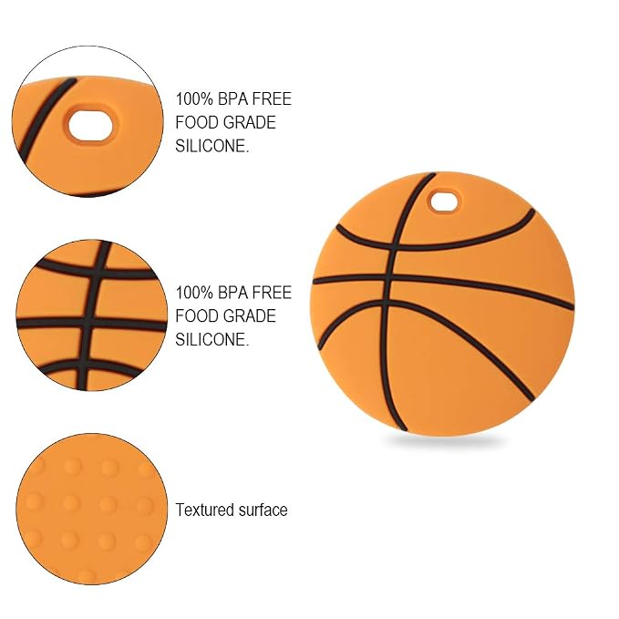 Baby Food Grade Silicone Sport Ball Teether Toy with Pacifier Clip Holder,Teething Toys Gift Set for 3 Months+ Boys and Girls,Freezer Safe,BPA Free. (Basketball)