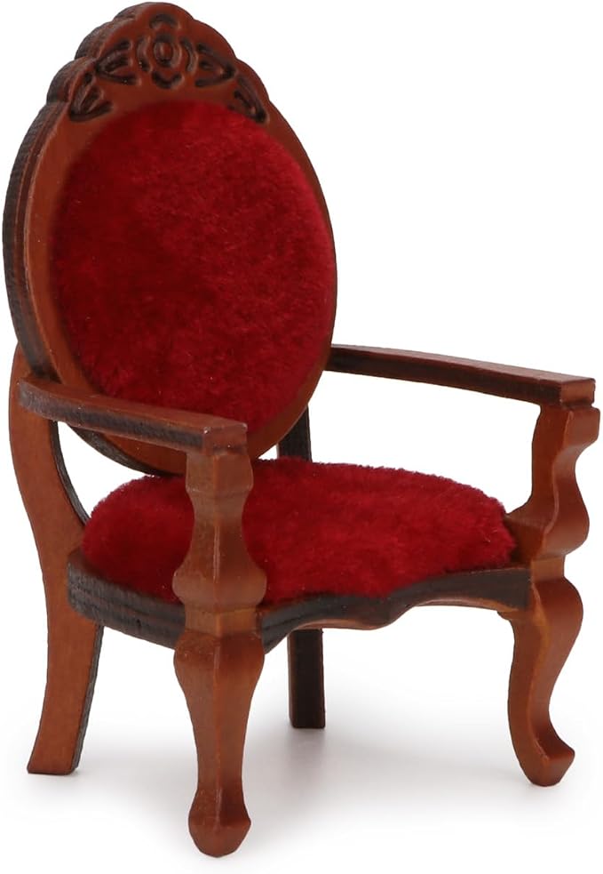 Dollhouse Chair Miniature Furniture Retro Vintage Chair Wooden Accessories 1:12 Chairs Upholstered Victorian Carved Armchair for Christmas Decoration Ornament (C)