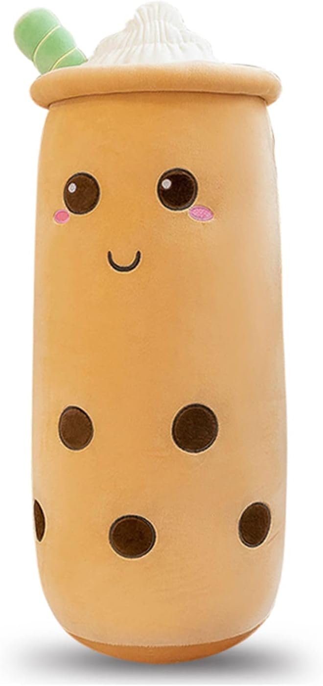 Rexinc Cute Plushies Plush Plushie Long Plush Pillow Bubble Tea Stuffed Animal Gift for Kids Adults (Brown Plush,16 Inch)