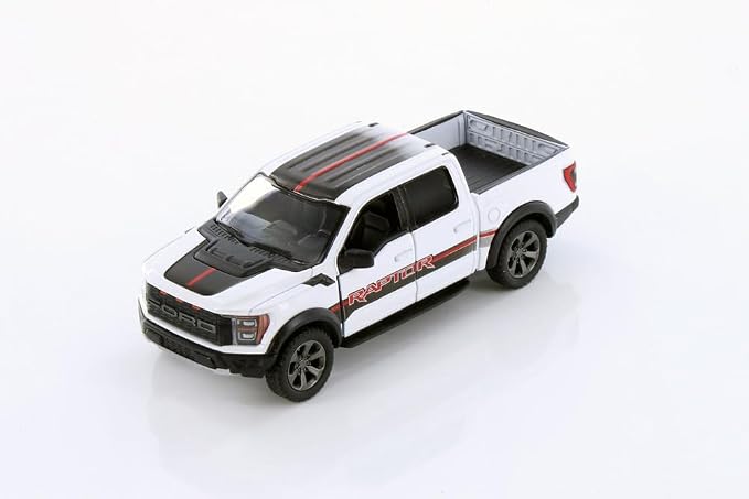 KiNSMART - 2022 Ford F-150 Raptor 5" 1:46 Scale Die Cast Model Toy Truck (White + Decals)