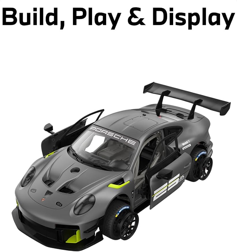 RASTAR Build Your Own RC Car Porsche 911 GT2 RS Clubsport 25 Kit, 99600 | Officially Licensed, Ideal Gift, 76PCs 1/18 RC Model Car Building Kit with Remote, DIY Decals, Openable Doors & Working Light