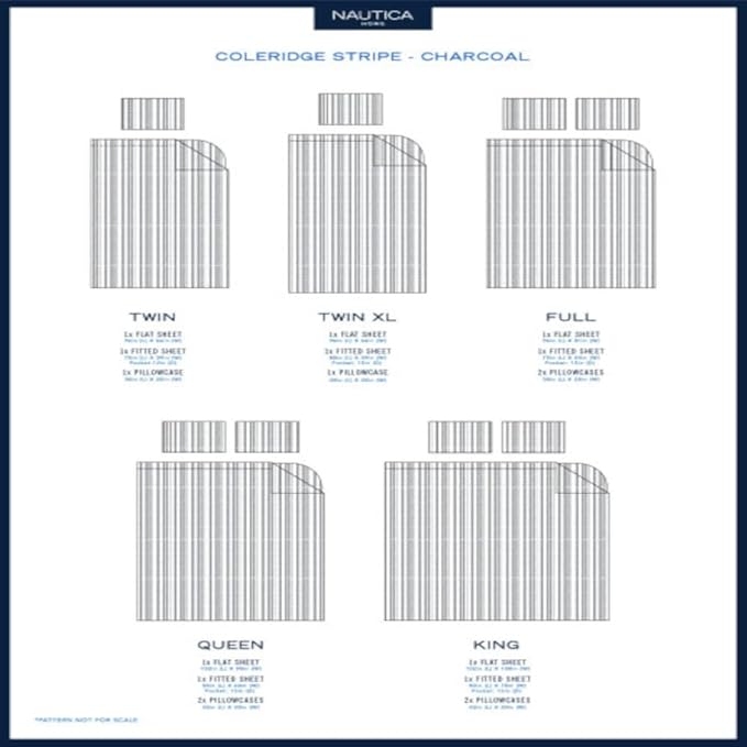 Nautica - Full Sheets, Cotton Percale Bedding Set, Casual Home Decor, Dorm Room Essentials (Coleridge Stripe Charcoal, Full)
