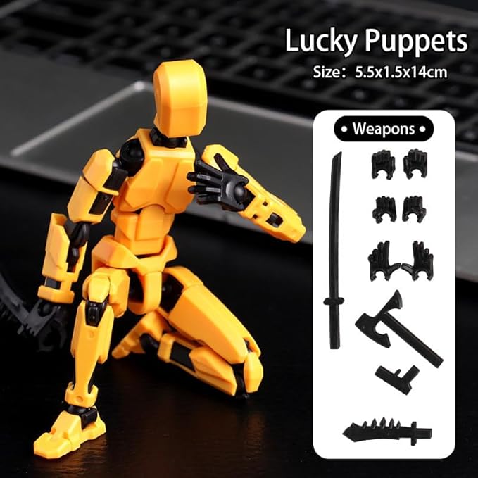 DANONI Titan 13 Action Figure, Lucky Robot Action Figures,Creative 3D Printed Action Figure,Multi Jointed Action Figures Desktop Decorations for Kids Adult(Yellow-Assembly Completed)