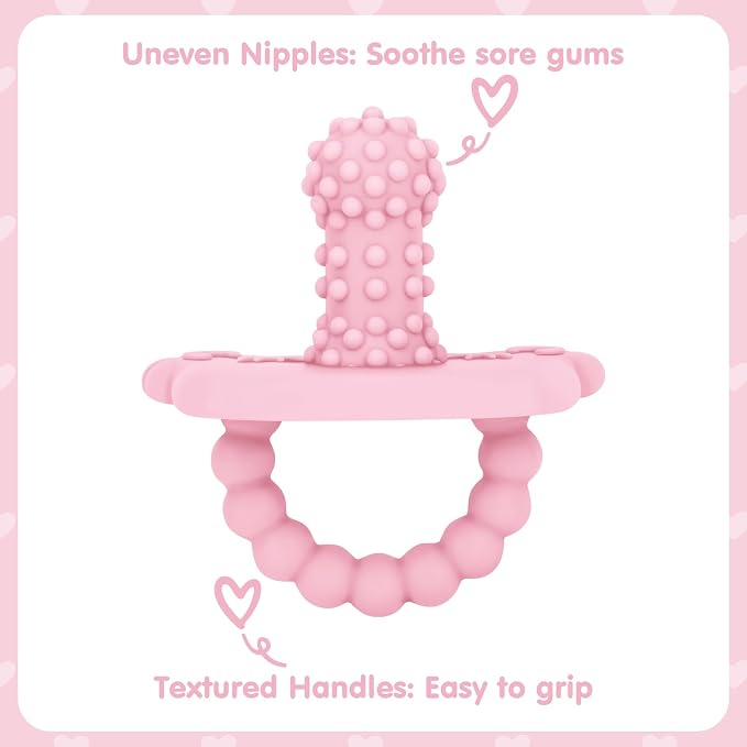 Silicone Teether Pacifier – Massaging Bumps Infant Teething Relief Pacifier, Food-Grade Teething Toys for Dishwasher Safe, Easy to Hold Baby Pacifier Soothes Sore Gums, BPA Free 【6 Pack】