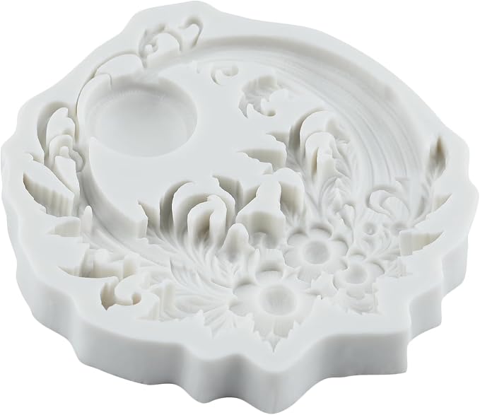 Baroque Floral Relief Polymer Clay Molds Baroque Flower Leaf Moon Silicone Mold for DIY Crafts Epoxy Resin Casting Polymer Clay Tools Craft Air Dry Jewelry Making