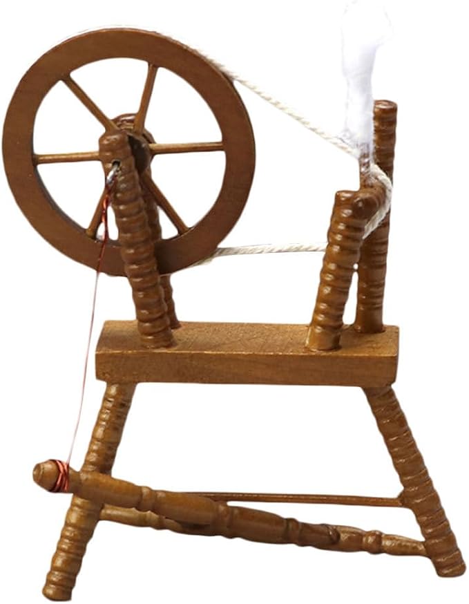 Toyvian Dollhouse Wooden Spinning Wheel, 1:12 Scale Vintage Miniature Hand Reeling Machine Furniture Tiny Toy House Accessory for Fairy Garden Kids Playhouse