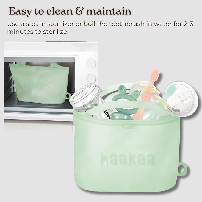 haakaa 360° Silicone Baby Toothbrush – 100% Soft Food Grade Silicone, BPA-Free, Suction Base, Safe for Babies 6 Months+, Gentle Gum and Teeth Cleaning for Infants, Gum Massager (Lime)