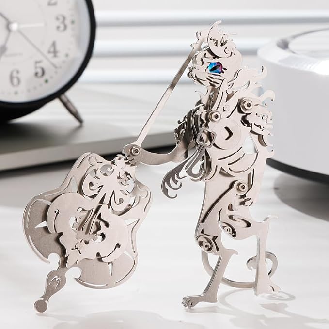 3D Metal Puzzles Toys The Meow Meow Family King and Princess Cat DIY Handmade Assembled Model Kits Ornaments Christmas New Year and Birthday Gifts for Adult (Iran Fan Elder Cat Silver)