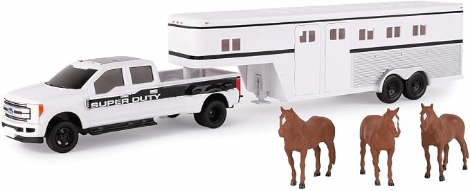 1/32 Ford F-350 Pickup with Horse Trailer and Horses Pretend Play & Imaginative Play for Ages 3 to 11