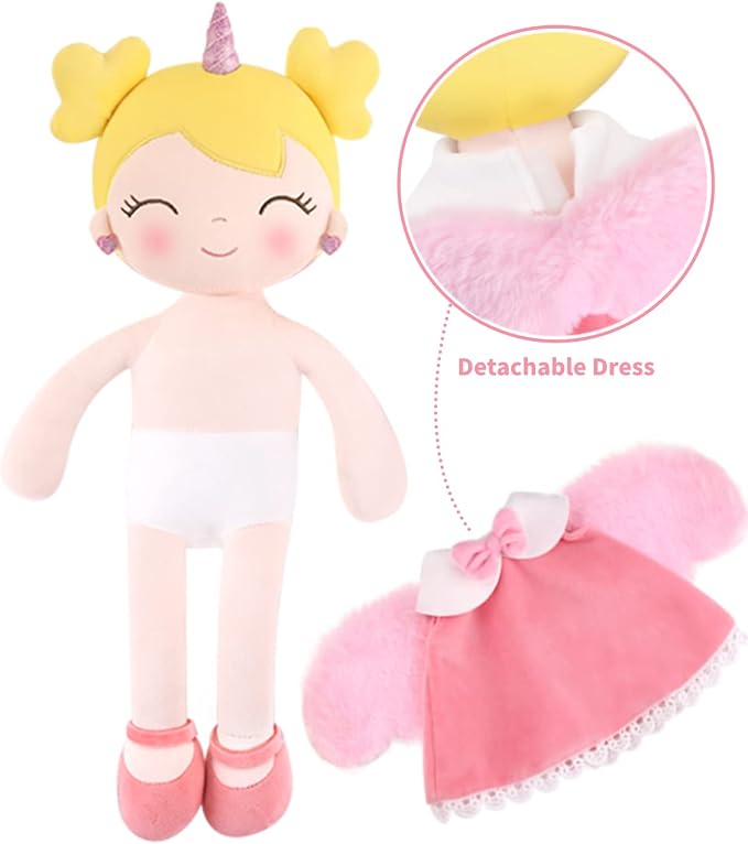 GAGAKU Soft Baby Doll Toys (17'') for Girls, My First Baby Rag Dolls for 1 Year Old Girl Birthday Gift Plush Doll Toys Machine Washable Baby Doll for Toddler Kids Infants - Unicorn Girl with Wings