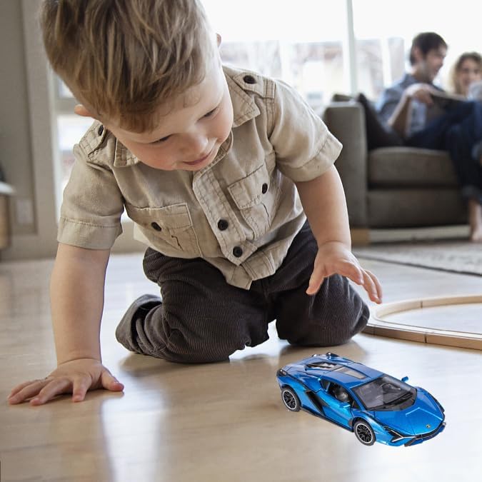 Lambo Toy Car Sian FKP3 Die-Cast Car Model with Lights and Sound Pull Back Toy Car for Boys Age 3 4 5 6 + Year Old (Blue)