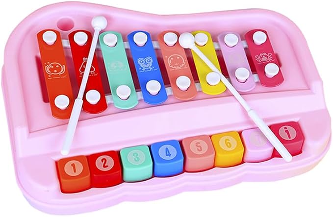 2 in 1 Piano Xylophone for Toddlers, 8 Multicolored Cause and Effect Toys Baby Xylophone, Musical Instrument Toy Piano for Toddlers(Pink)