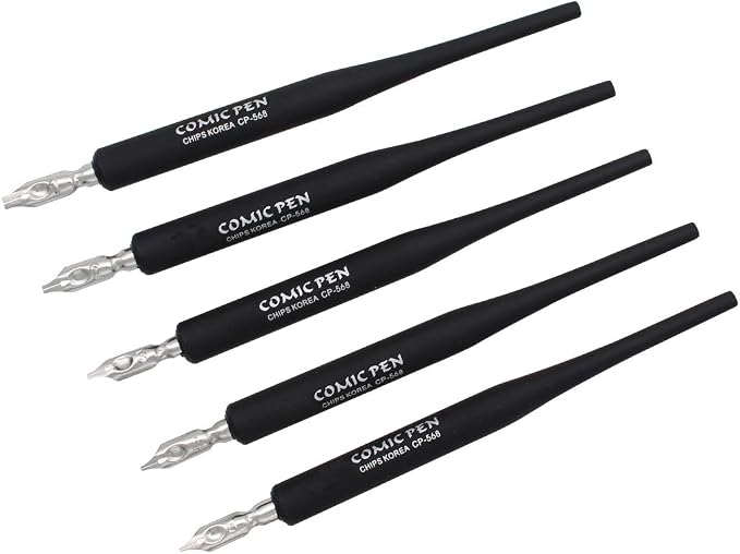Plastic Professional Manga Gothic Pen Dip Pen Set with 5 Nibs Manga Calligraphy Drawing Pen Kit - 5 Pcs, Black