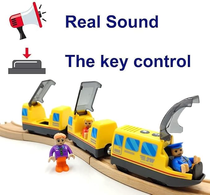 Battery Operated Locomotive Train Set for Wooden Train Tracks Magnetic Connection, Powerful Engine Bullet Train Set Compatible with Thomas, Brio, Melissa and Doug, Electric Train Toys for Toddlers