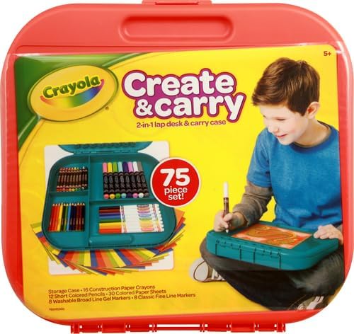 Crayola Create 'N Carry Travel Art Set for Kids (75pcs), 2-in-1 Lap Desk & Carrying Case, Holiday & Christmas Gifts for Kids, Art Supplies Kit for Crafting, Drawing & Coloring, Pack of 4