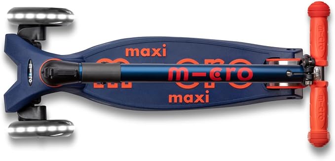 Micro Kickboard | Maxi Foldable LED Kids Scooter for Ages 5-12 | Children up to 110 lbs | 3 Wheel Lean-to-Steer Design | Adjustable T Bar | Smooth Ride, Motion Activated PU LED Wheels | Swiss Design