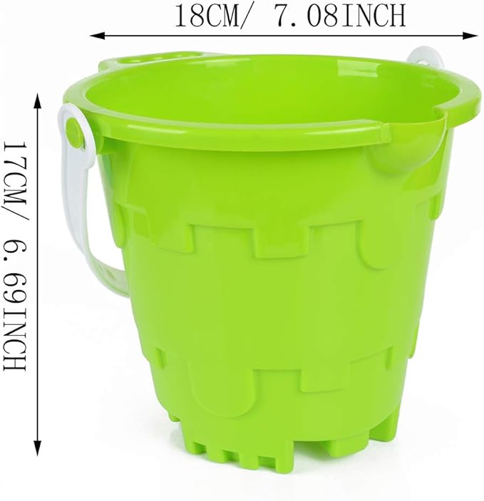 Jumbo Castle Model Beach Gear 7" Large Sand Buckets Pails Beach Water Pool Gardening Bath Toy Environmentally ABS Durable Thick Plastic Complete Gift Set Bundle For Kids Boys Girls- 3 Pack Green Blue