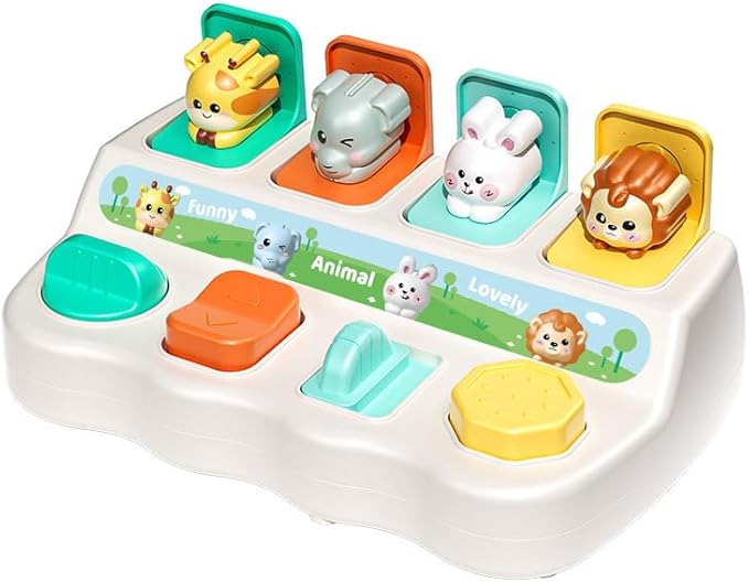 Cause-And-Effect Toys for Babies, educational toys for 1 year old, Developmental Toy With Buttons & Color Sorting Animal, toddlers 2-3, 18 Months kids Pop-Up toys, 6-12 months baby birthday gift.