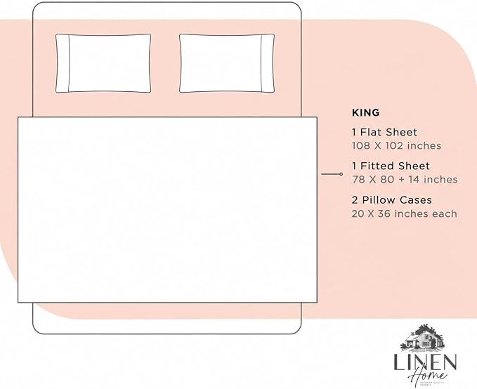 Linen Home 100% Cotton Percale Sheets King Size, Tropical Peach, Deep Pocket, 4 Pieces Set- 1 Flat, 1 Fitted and 2 Pillowcases, Crisp Cool and Long Staple Strong Bed Linen