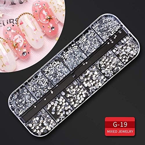 Artdone 9 boxes Nail Rhinestones Glitter Gems Diamonds Studs Crystals Sequins Kit With 1 Tweezers and 3 Pen for Nail Art Supplies Accessories