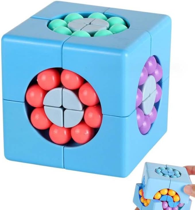 YUDANSI Magic Bean Cube Toy, Rotating Magic Bean Puzzle& Fidget Spinner 2-in-1, Rotating Magical Cube Fidgets Gift for Kids Boys Girls Age 3+, 5-7, 8-12, Brain Teaser Fingertip Toys for Teens Adults