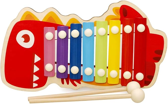 Xylophone for Toddlers, Animal Shape Wooden Baby Xylophone with 8 Scales and 2 Mallets,Colorful Kids Musical Instrument Educational Montessori Toys (Dinosaur)