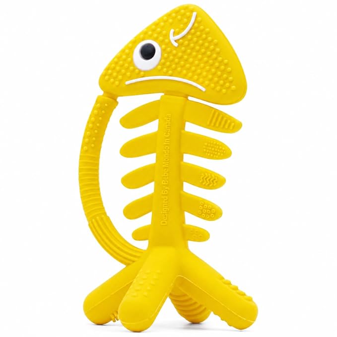 3 in 1 Infant Toys, Baby Teething Toys 3–6 6–12 Months, Teethers for Babies 0–3–6–12 Months for Teething Relief, Baby Gift, Baby Teether Toys, Silicone Sensory Toys, USA Patent Pending, Fish (Yellow)
