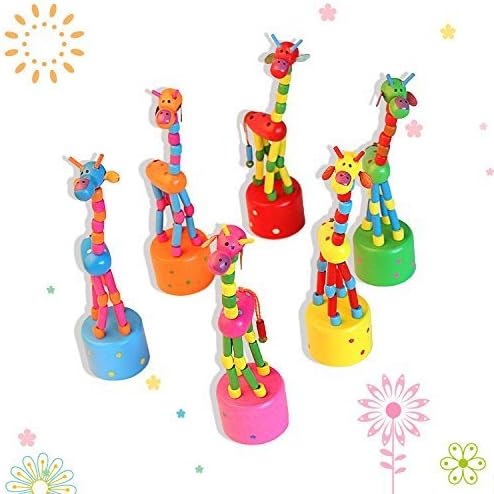 Finger Puppets, Wooden Cute Colorful Cartoon Puppets, Swing Dancing Body Collapsing Desktop Toys for Kids Toddlers (3 Giraffes)