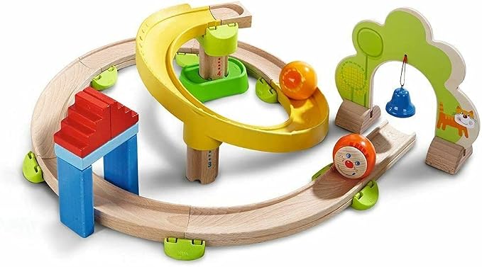 HABA Ball Run - Kullerbu Spiral Track, 26 Piece Wood & Plastic Marble Run Set with Wild Curves & Bell for Kids 2-6, STEM Toy Marble Maze Building Set