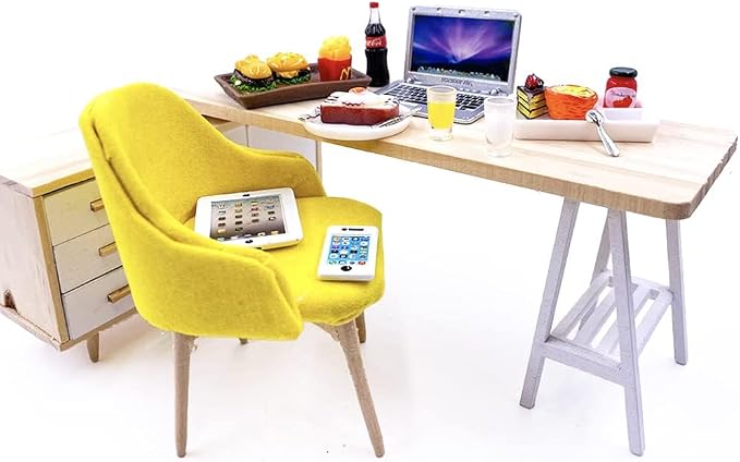 20Pcs Miniature Laptop Computer Tablet Toy Phone Pad and Hamburger Fries Cola Fast Food Cake Coffee Juice Fits Doll Accessories Scale Dollhouse Playsets Girl Mini Drink Food Party