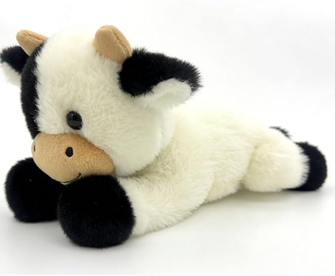 YUKOUQIAN Cute Cow Plush Stuffed Animal Doll Toy 10 inch for Girls Boys (pa Cow Black White)