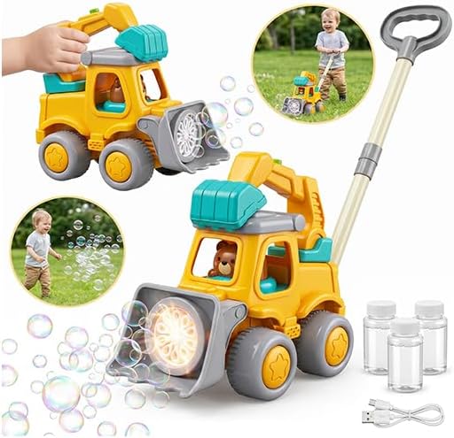 Automatic Bubble Machine for Toddlers,Construction Truck Bubble Lawn Mover W/Light,Bubble Maker Blower Toys for 3 4 5 6 Year Old Boy Girl Kids,Summer Outdoor Pool Backyard Toys for Birthday Party