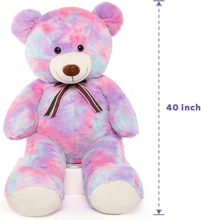 Tezituor 40in Giant Teddy Bear,Big Stuffed Animal Plush Toys,Rainbow Purple Soft Bear Plushie Gifts for Adult & Kids Boys Girls Baby Shower Party,Valentine, Christmas, Birthday