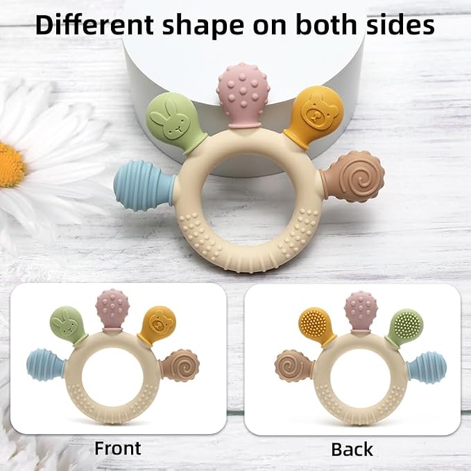 HippoBaby Silicone Teether for Babies 2-Pack – Soft & Easy Grip Teething Toys for Infants & Toddlers – 100% Food Grade Silicone, CPC Certified, BPA-Free Gum Soothers (Palm Teether/Colorful & Blue)