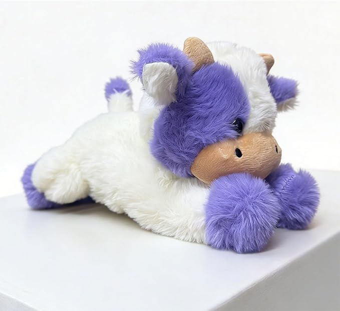 YUKOUQIAN Cute Cow Plush Stuffed Animal Doll Toy 10 inch for Girls Boys (pa Cow purplue)