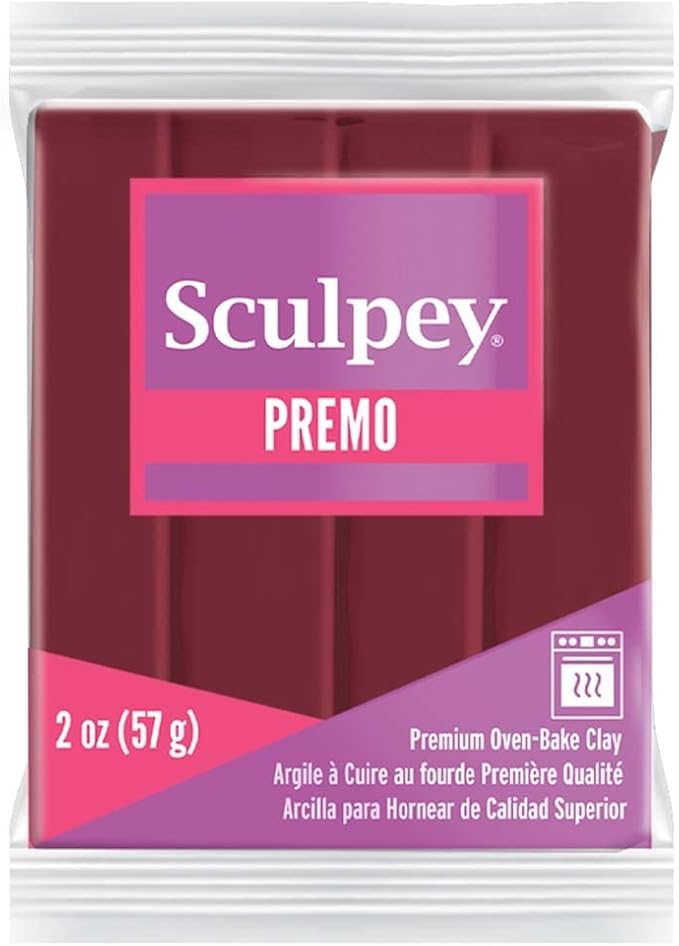Sculpey Premo Polymer Oven-Bake Clay, Alizarin Crimson Hue, Non Toxic, 2 oz. bar, Great for jewelry making, holiday, DIY, mixed media and home décor projects