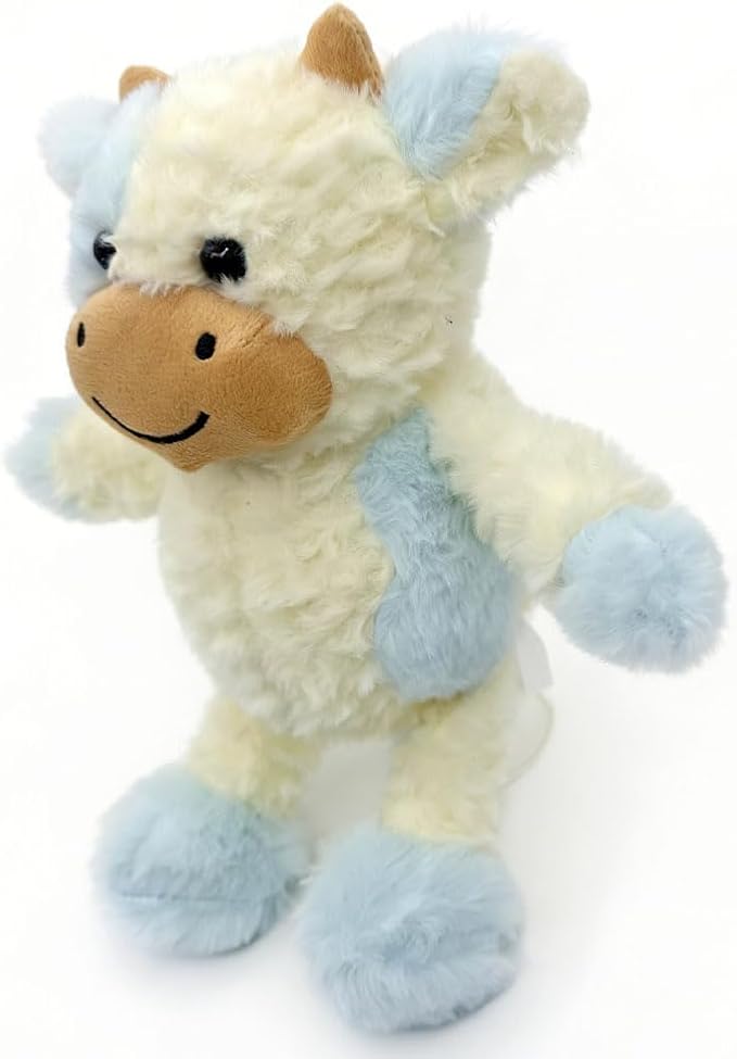 YUKOUQIAN Cow Stuffed Animal Cow Plush Doll Toy 11.8 inch for Girls Boys (Stand Cow Light Blue)