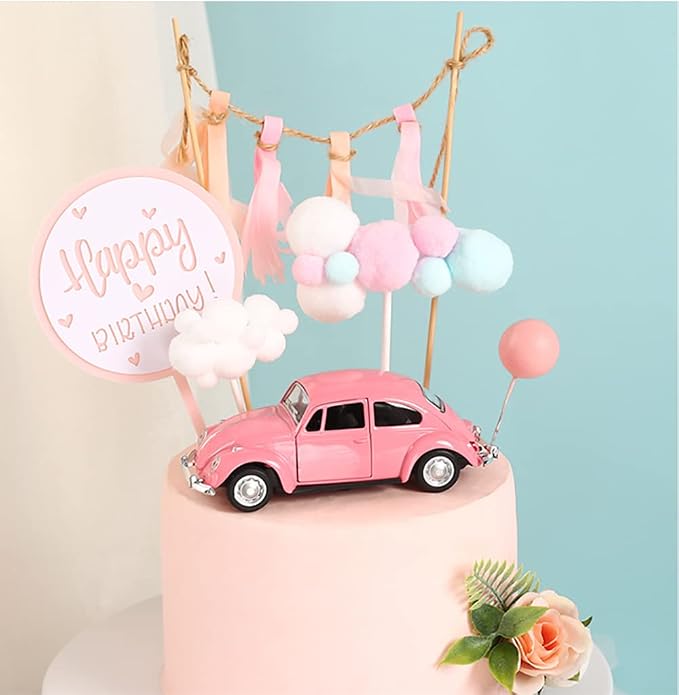 Berry President 1967 Classic Beetle Bug Vintage 1/32 Scale Diecast Metal Pull Back Car Model Toy for Gift Kids (Rose)