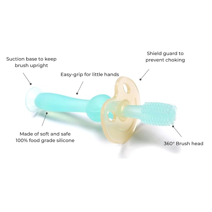 Haakaa 360° Silicone Baby Toothbrush – 100% Soft Food Grade Silicone, BPA-Free, Suction Base, Safe for Babies 6 Months+, Gentle Gum and Teeth Cleaning for Infants, Gum Massager
