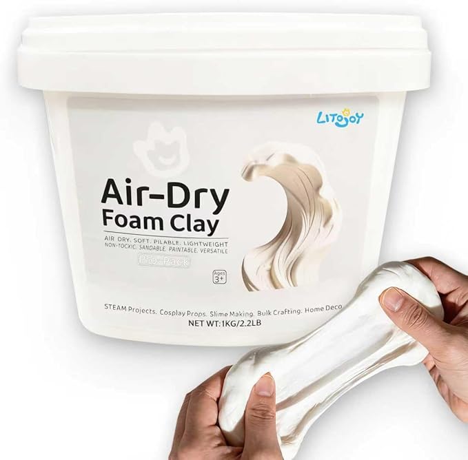 2.2 Lbs/1kg LitoJoy White Air Dry Foam Clay Pro Pack - Modeling, Soft, Light Weight for School Supply, Art Projects, Halloween Deco, Cosplay Props, Slime Supplies, Flower Mirror for Kids and Adults