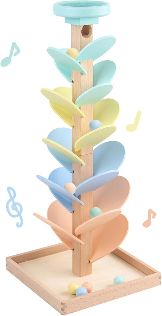 Wooden Marble Run Ball Drop Montessori Toys for Toddlers 4-8 Boys Girls Kids Wood Music Tree Marble Ball Run Game 3-5 8-12 Years Old Learning Color Sorting Sensory Toys Birthday Gift (Height: 20.5")