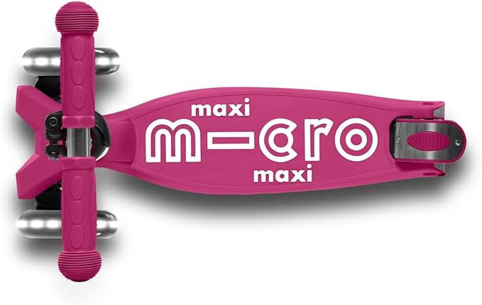 Micro Kickboard | Maxi Foldable LED Kids Scooter for Ages 5-12 | Children up to 110 lbs | 3 Wheel Lean-to-Steer Design | Adjustable T Bar | Smooth Ride, Motion Activated PU LED Wheels | Swiss Design