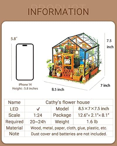 Rolife DIY Miniature House Kit, Cathy's Greenhouse Miniature Dollhouse Tiny/Mini House Making Kit with Furniture for Adults Home Decorations, Diorama Kit Gifts for Family and Friends