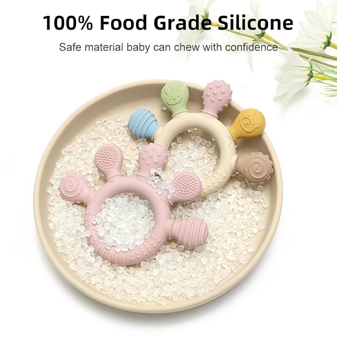 HippoBaby Silicone Teether for Babies 2-Pack – Soft & Easy Grip Teething Toys for Infants & Toddlers – 100% Food Grade Silicone, CPC Certified, BPA-Free Gum Soothers (Palm Teether/Colorful & Blue)
